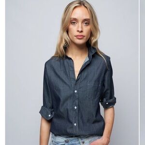 FRANK & EILEEN Barry Woven Button Up Long Sleeve Denim Top Raw Rinse Denim